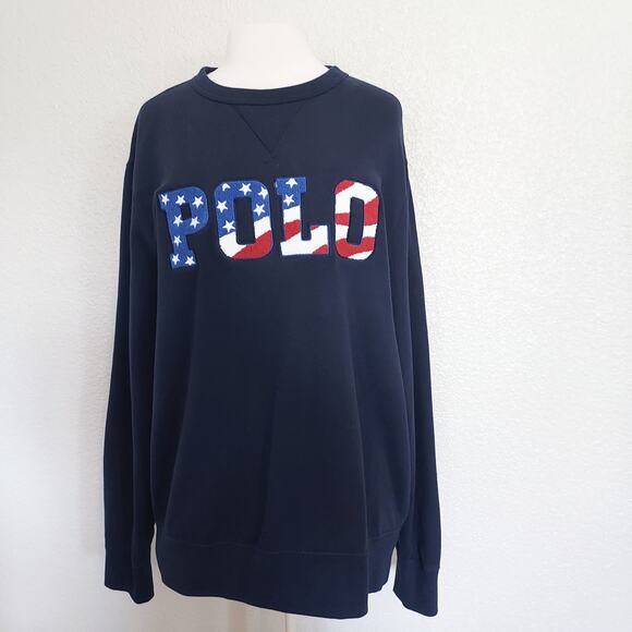 Polo Navy Blue American Flag Crewneck Sweater Size XL - Picture 1 of 11